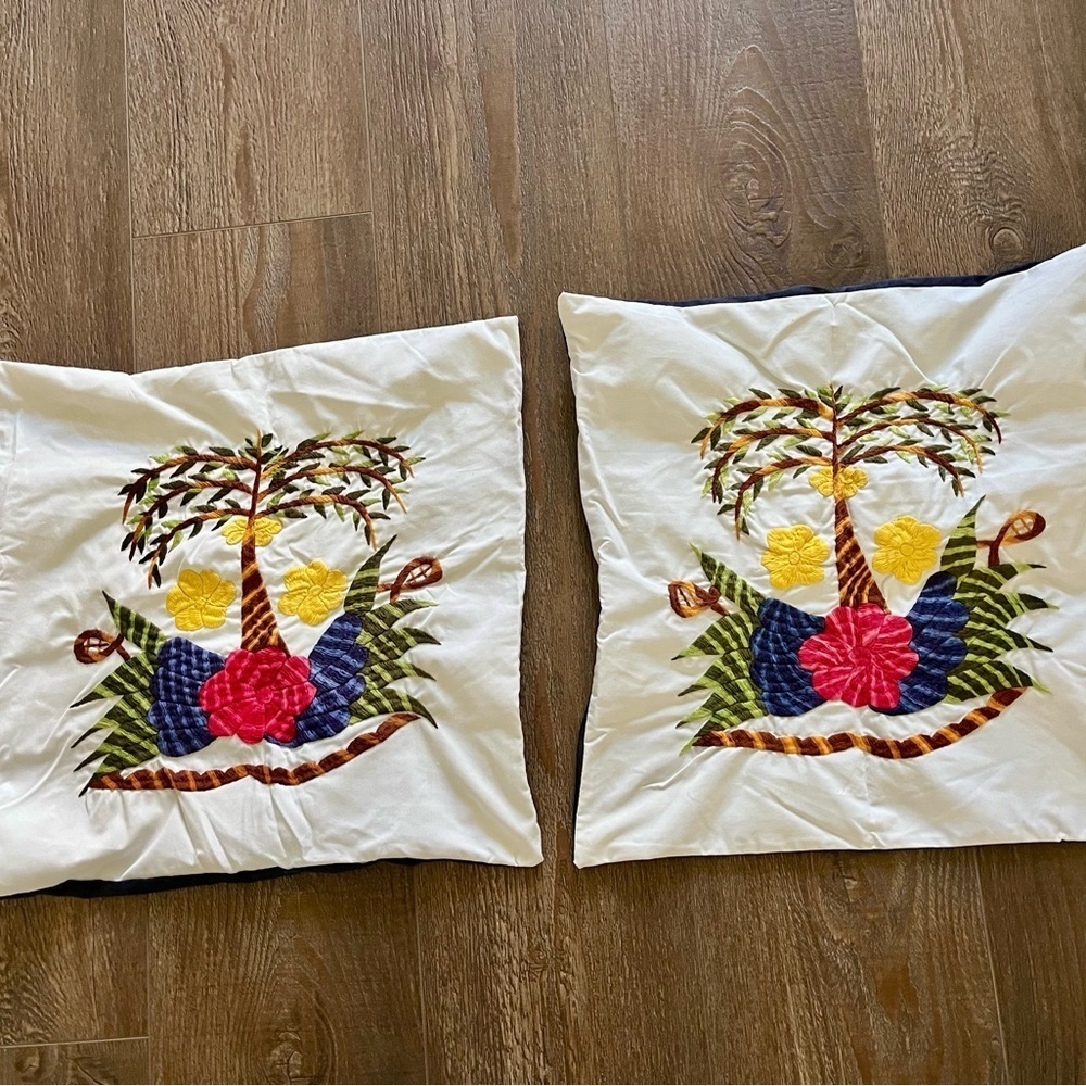 Tropical Embroidered Throw Pillow Set - White, Red, Yellow, Green - Picture 6 of 8